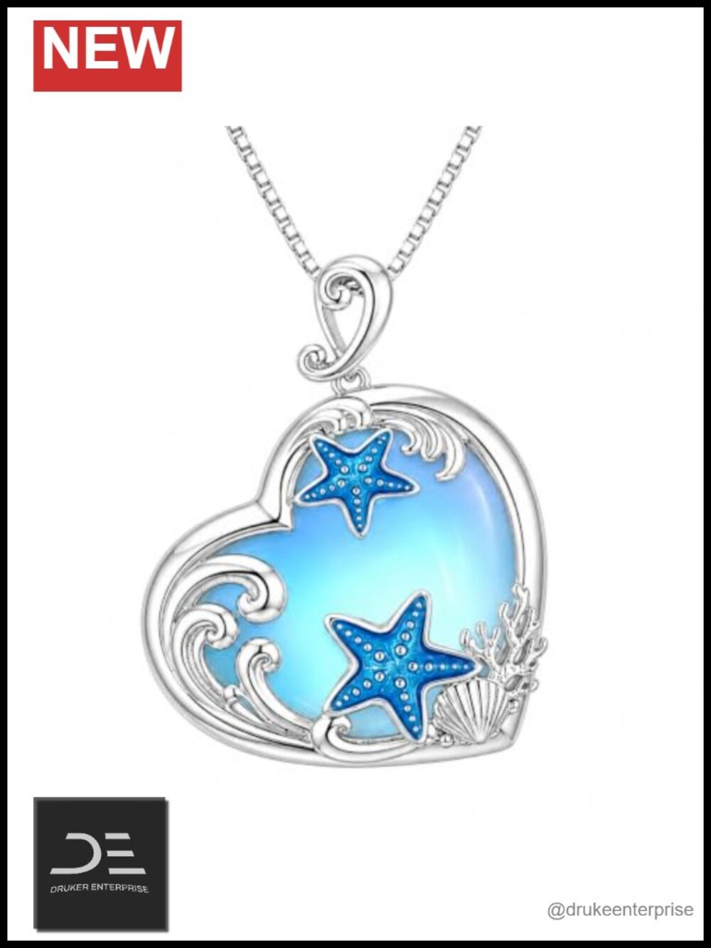 Moonstone Heart Necklace for Women Starfish Ocean Beach Pendant